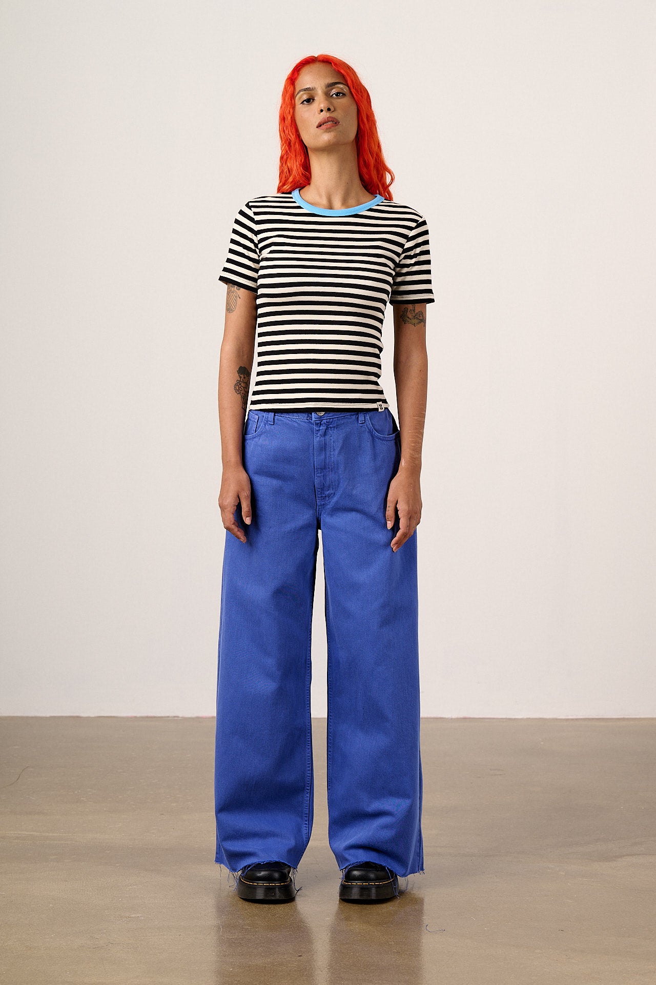 Gracie - Cotton T-Shirt in Black & White Stripe