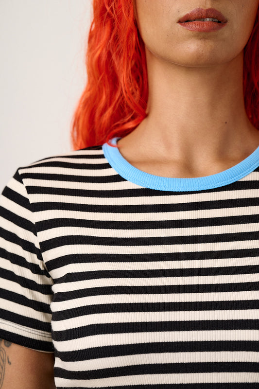Gracie - Cotton T-Shirt in Black & White Stripe