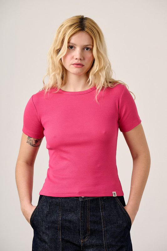 Gracie - Cotton T-Shirt in Fuchsia Rose