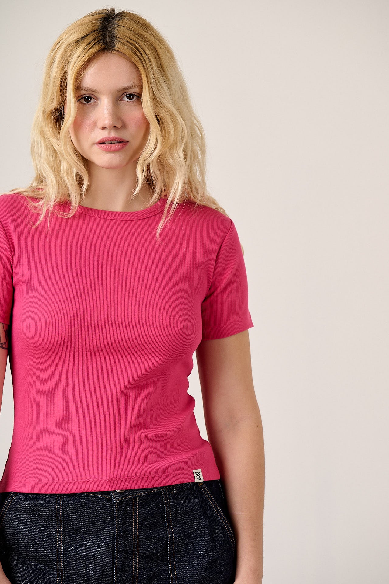 Gracie - Cotton T-Shirt in Fuchsia Rose