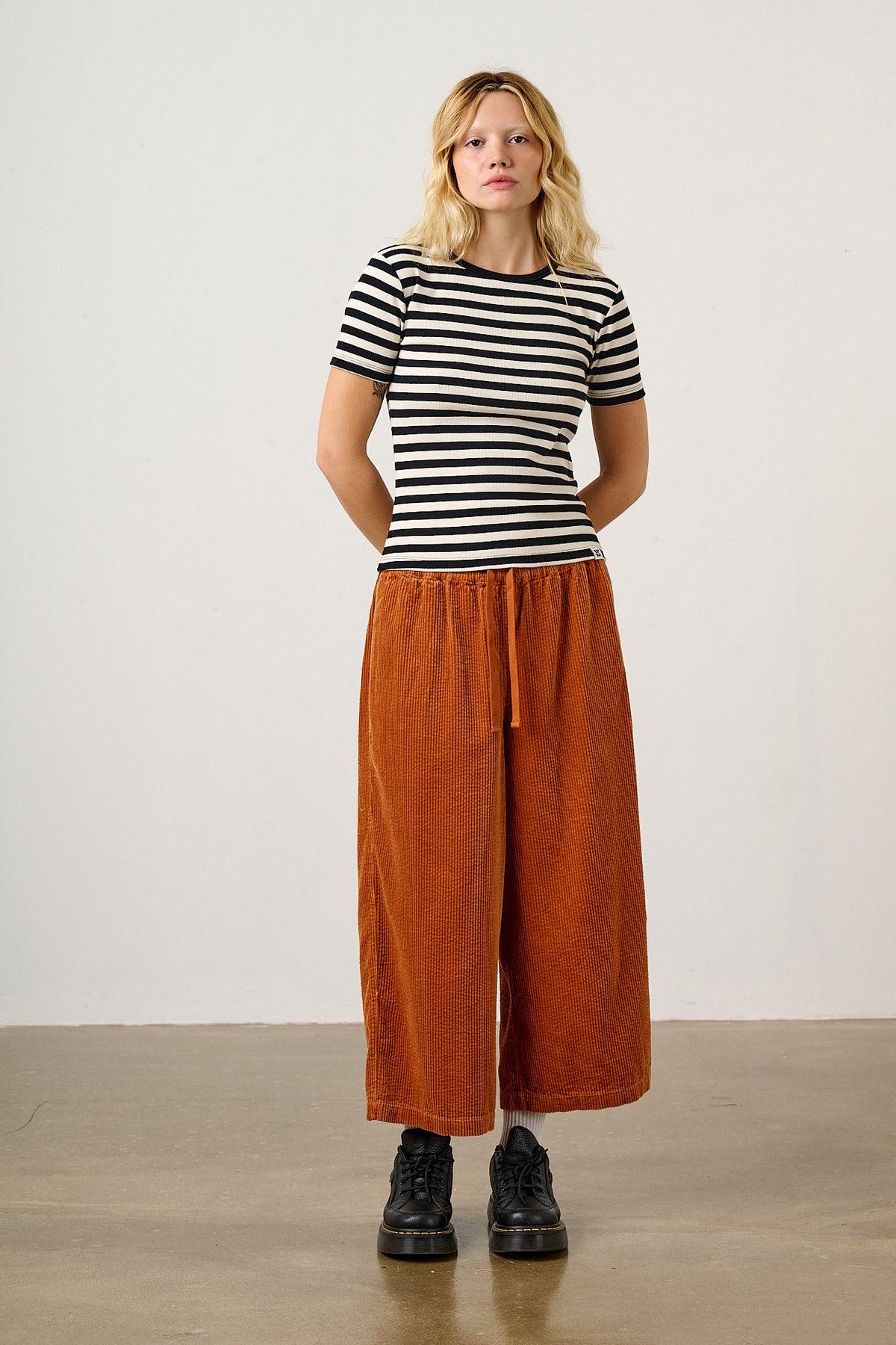 Gracie - Cotton T-Shirt in Monochrome Stripe