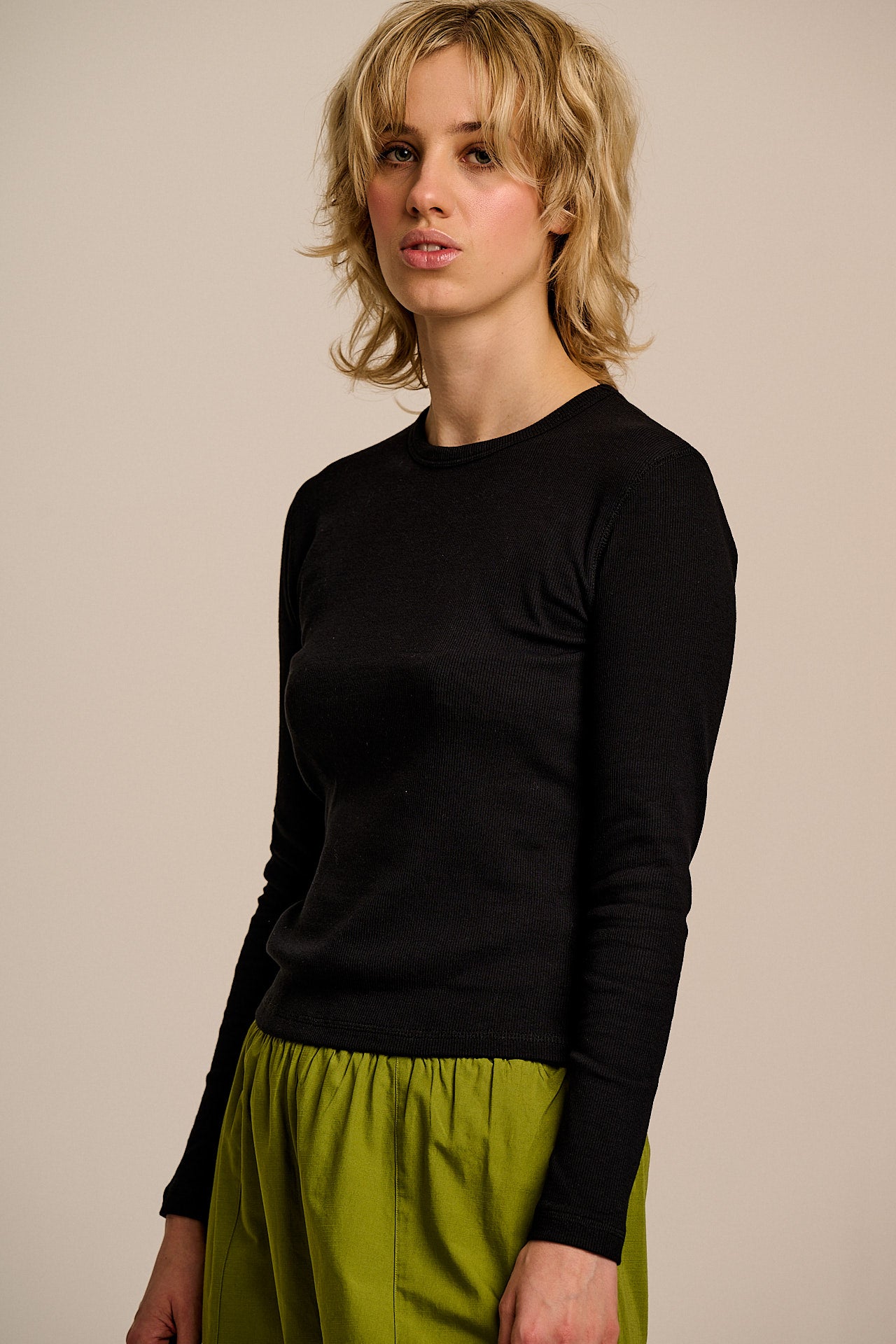 Grayson - Long Sleeve Cotton Top in Black