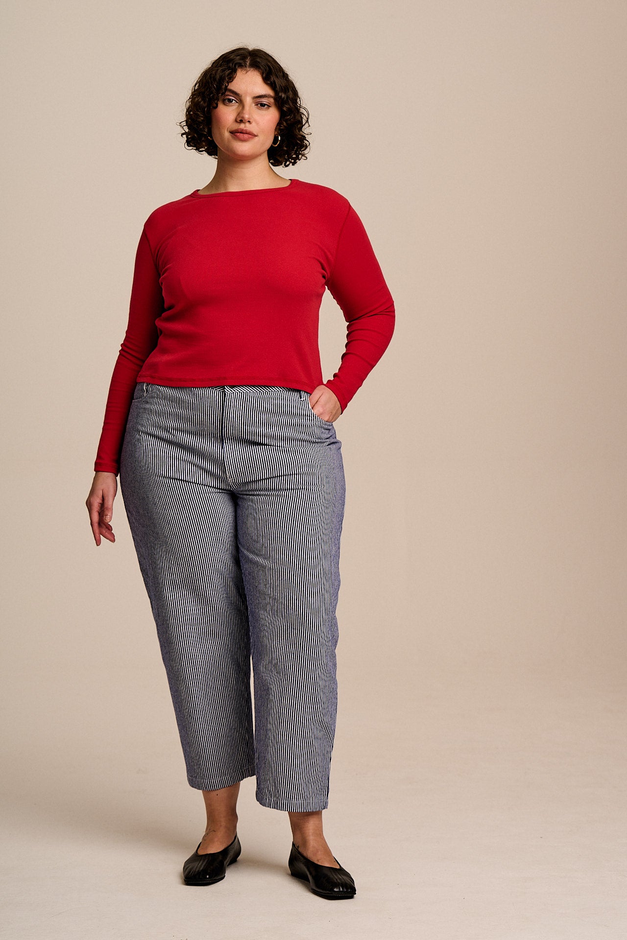 Grayson -  Long Sleeve Cotton T-Shirt in Red