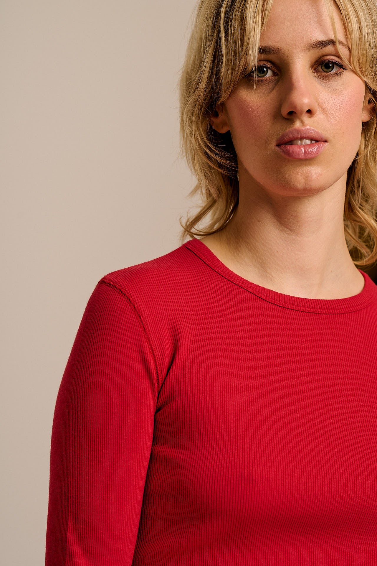 Grayson -  Long Sleeve Cotton T-Shirt in Red