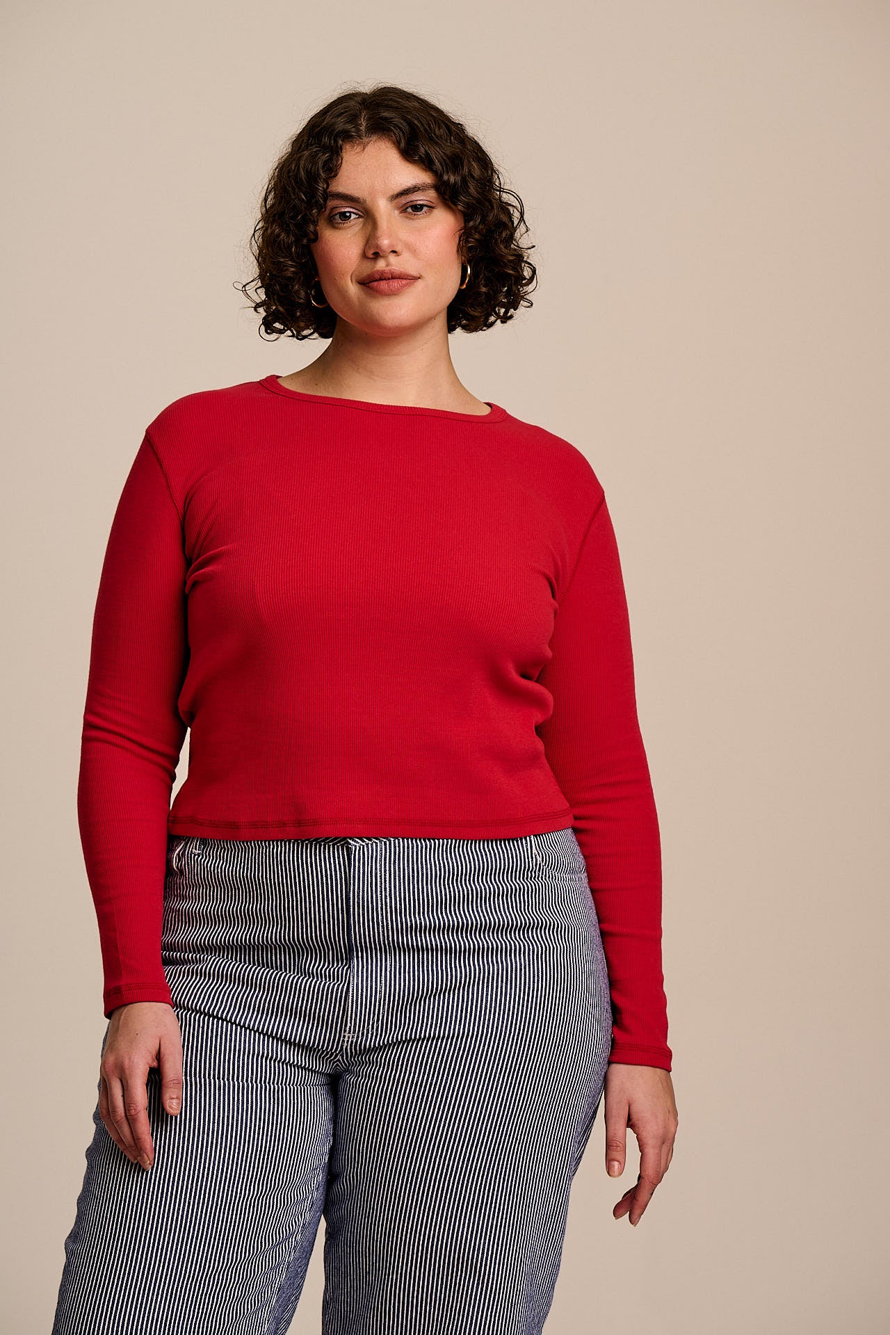 Grayson -  Long Sleeve Cotton T-Shirt in Red