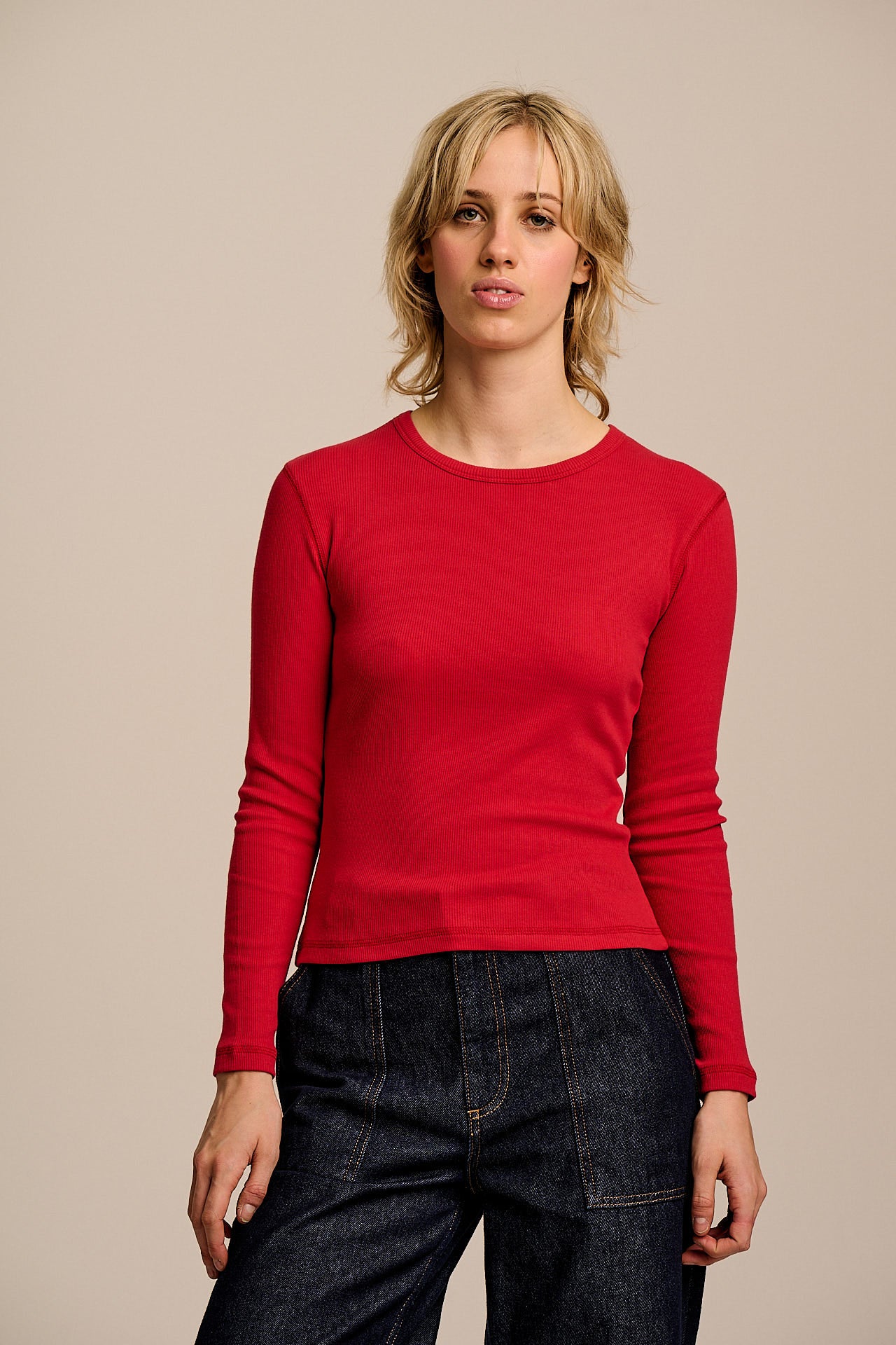 Grayson -  Long Sleeve Cotton T-Shirt in Red