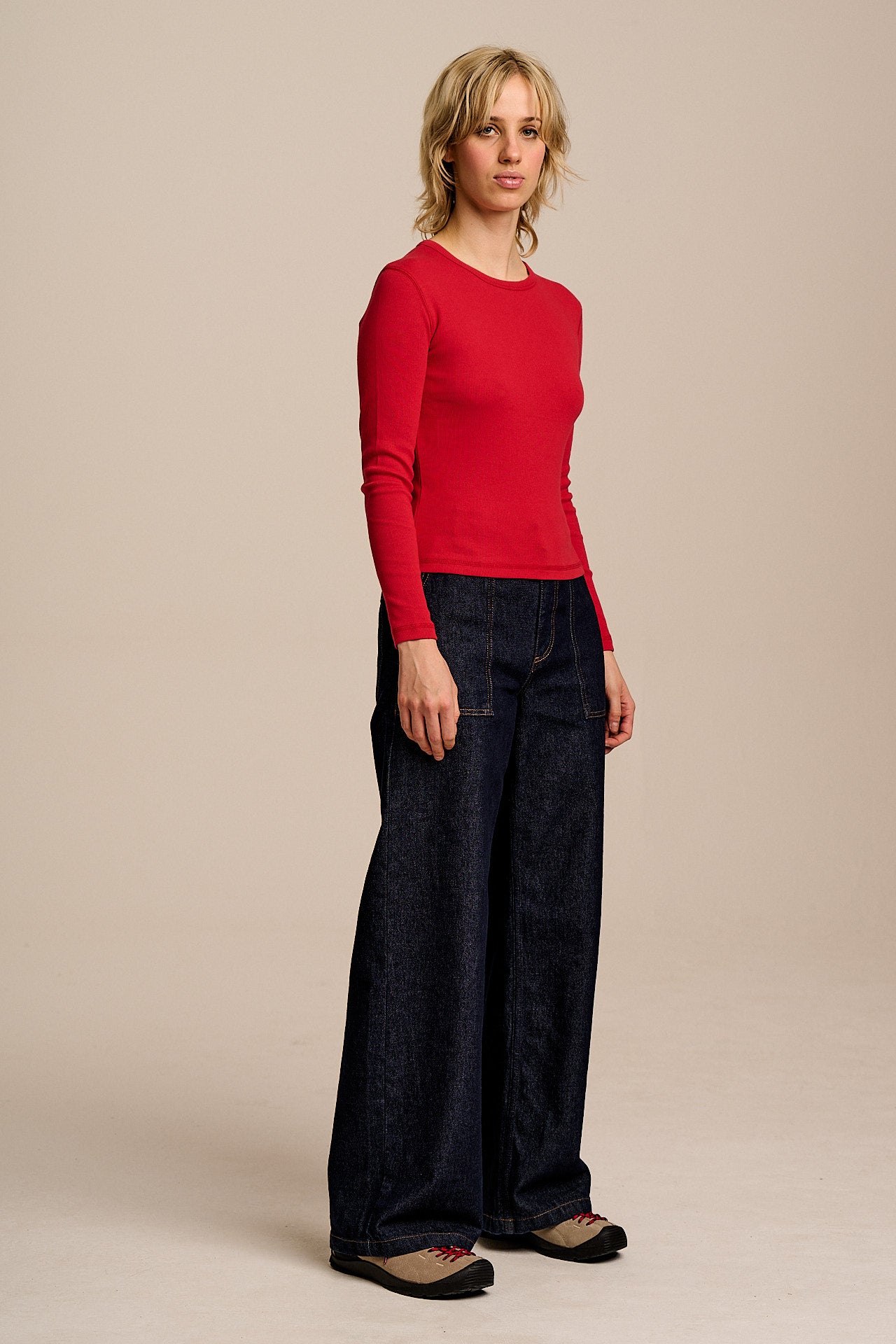 Grayson -  Long Sleeve Cotton T-Shirt in Red