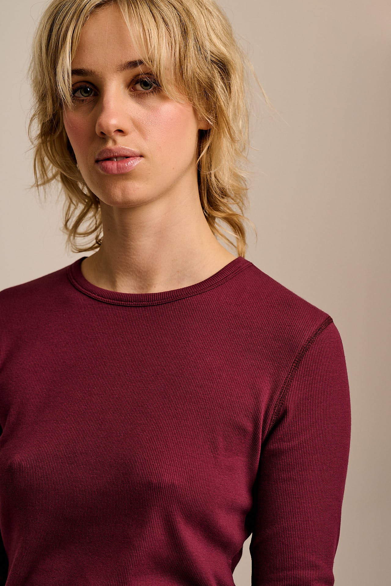 Grayson - Long Sleeve Cotton Top in Wine