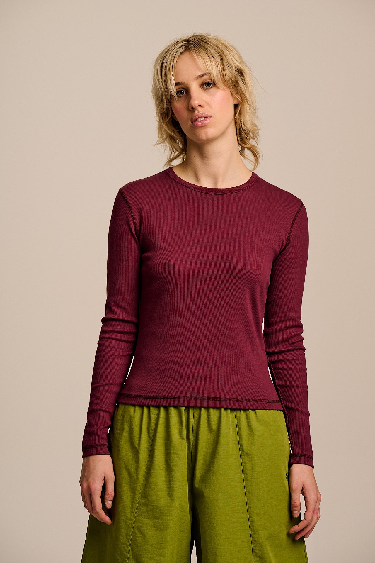 Grayson - Long Sleeve Cotton Top in Wine