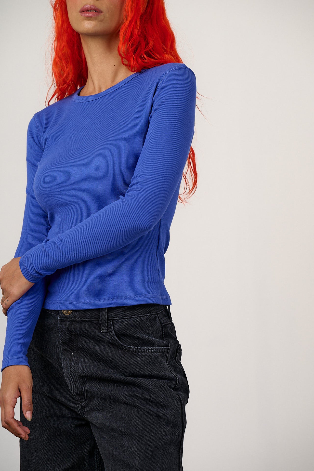Grayson - Long Sleeve Cotton T-shirt in Dazzling Blue