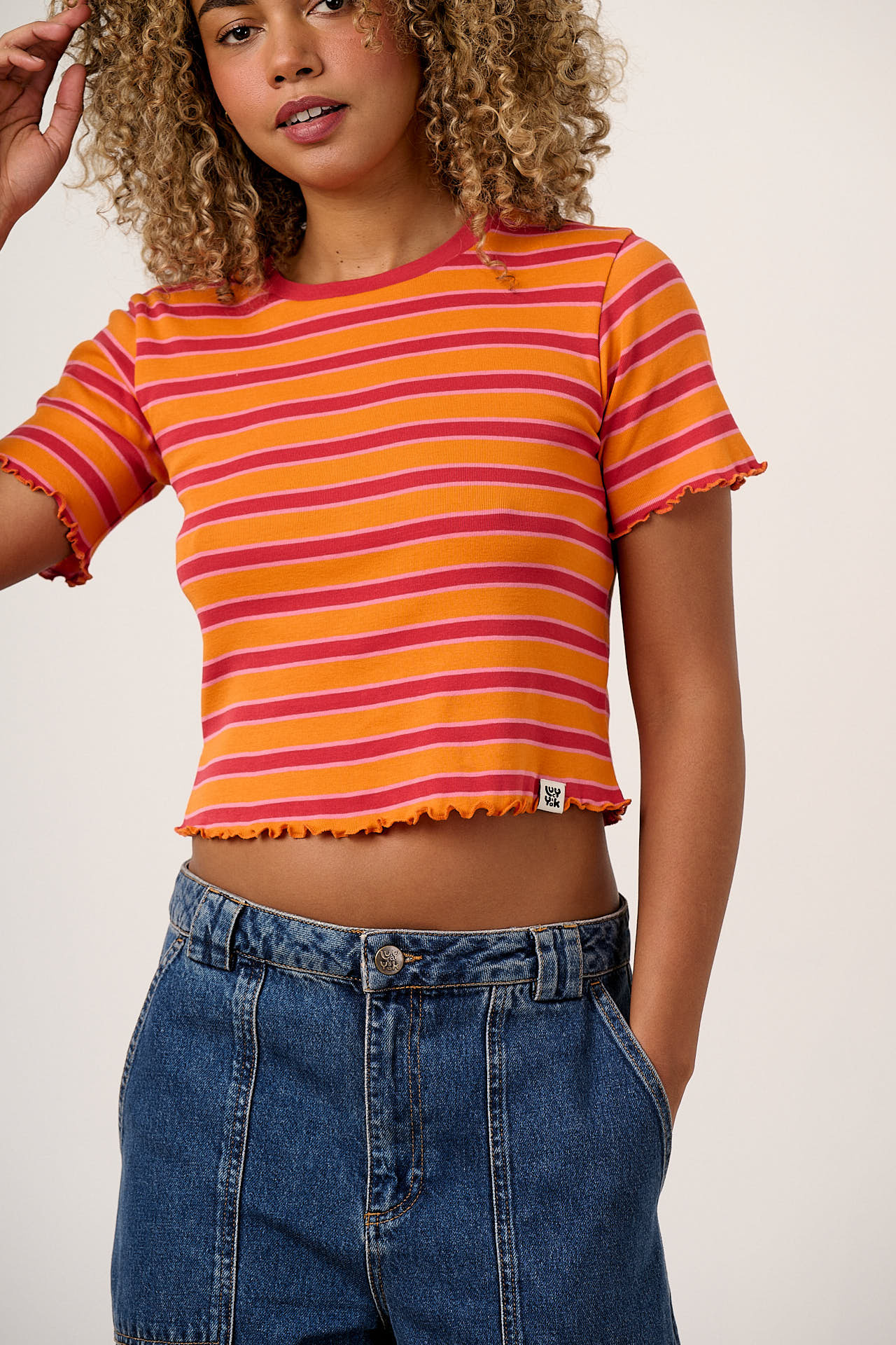 Greta - Cropped Cotton Top in Orange Stripe