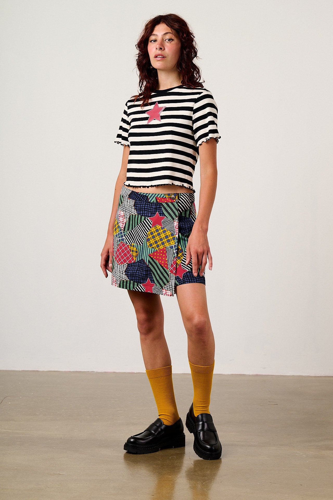 Greta - Cropped Cotton Top in Stripe with Star