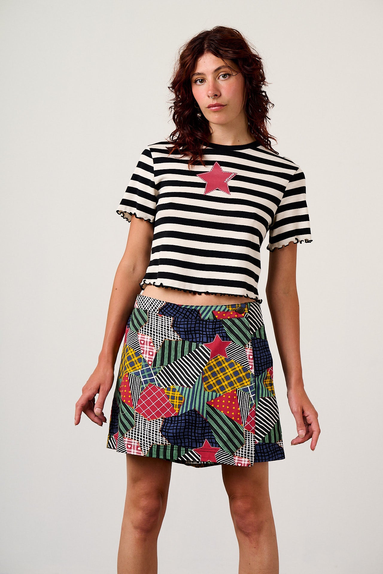 Greta - Cropped Cotton Top in Stripe with Star