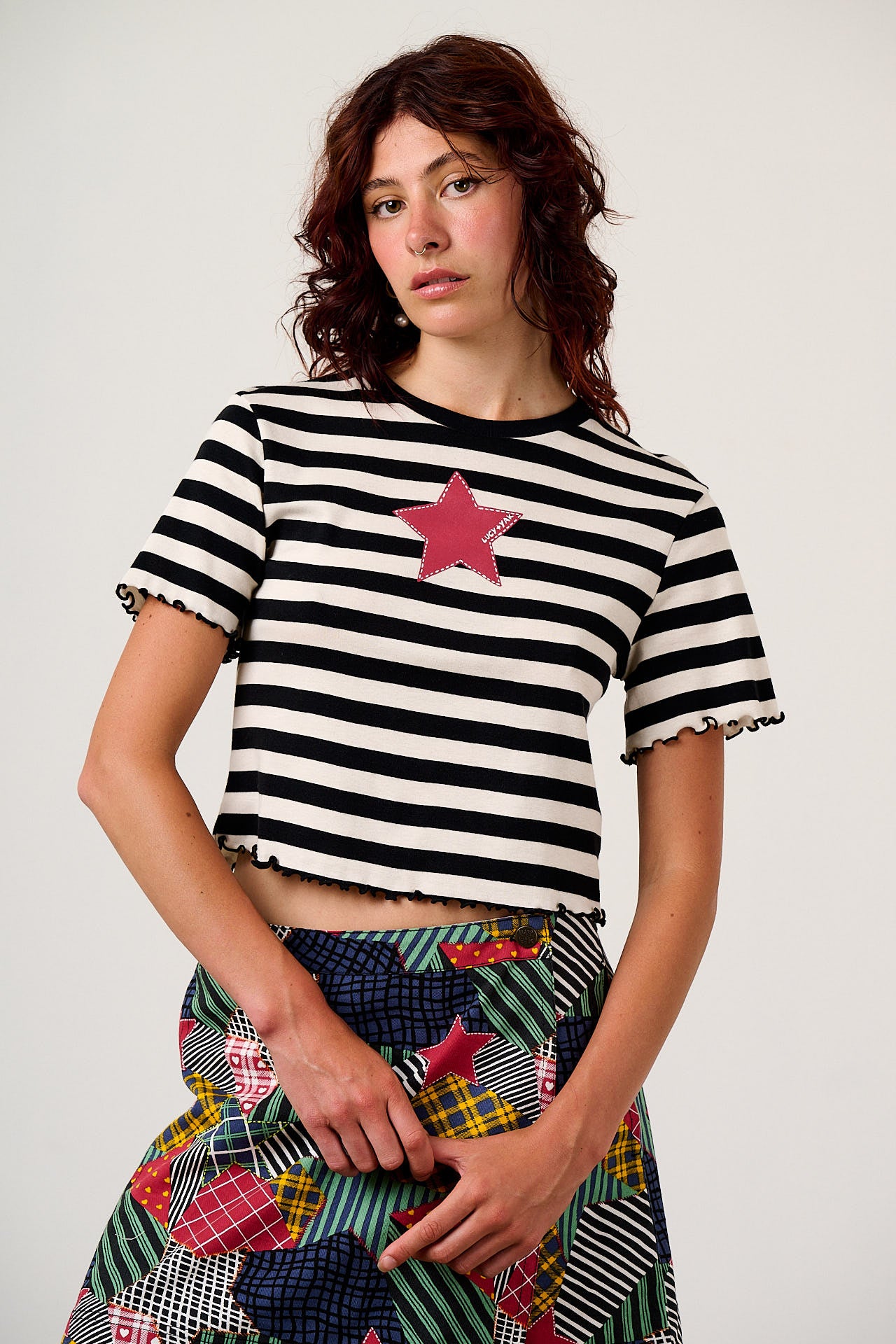 Greta - Cropped Cotton Top in Stripe with Star