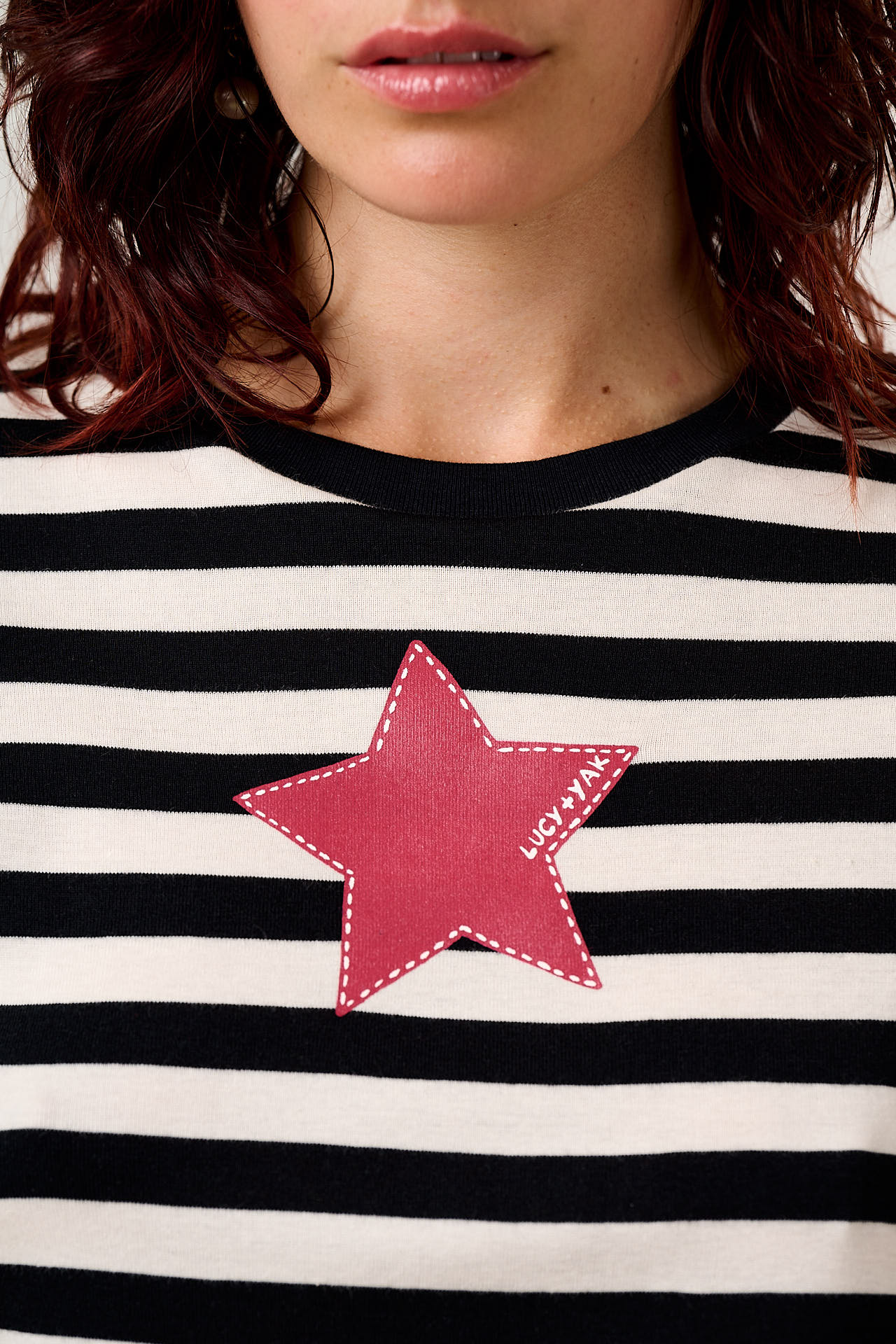 Greta - Cropped Cotton Top in Stripe with Star