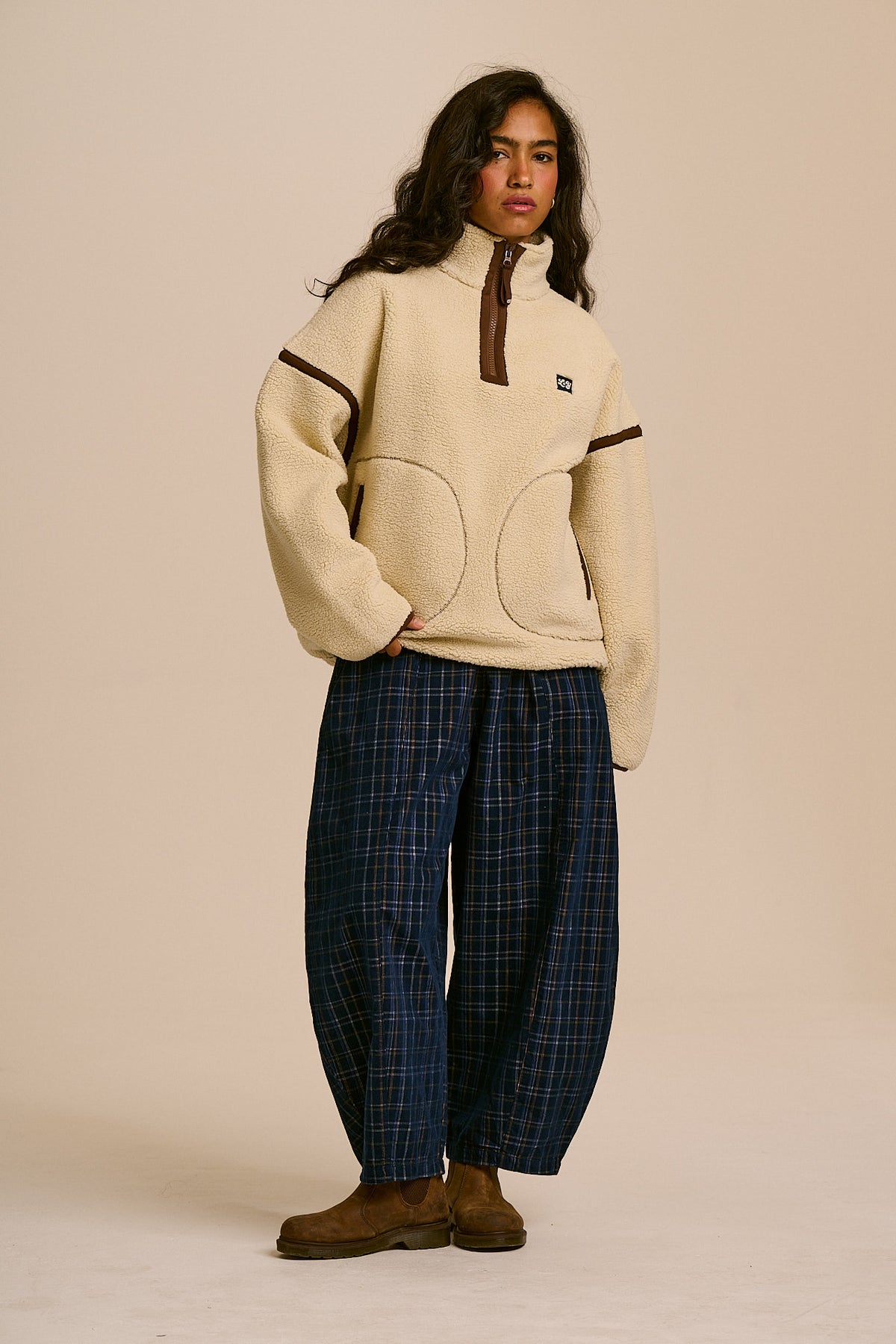 Hadley - Half Zip Fleece in Ecru and Chocolate