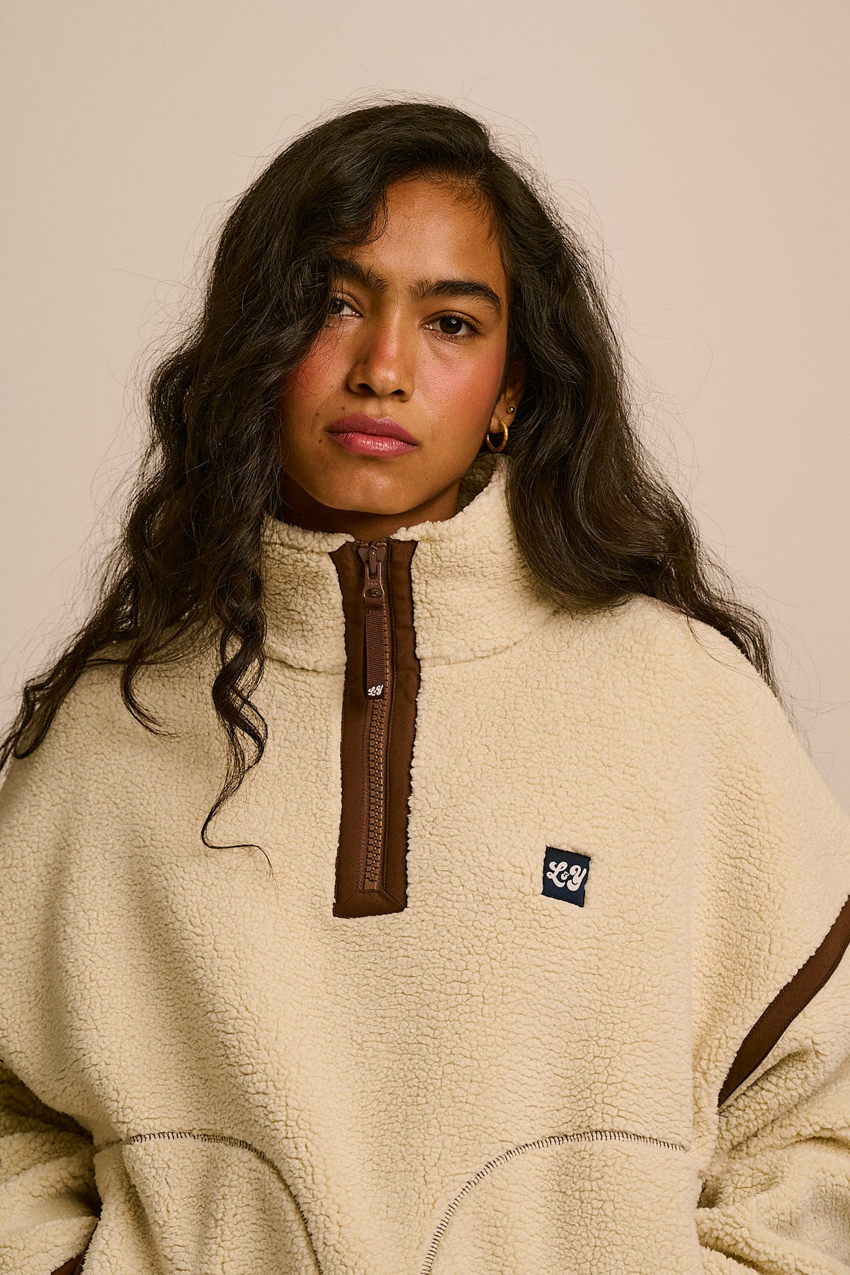 Hadley - Half Zip Fleece in Ecru and Chocolate