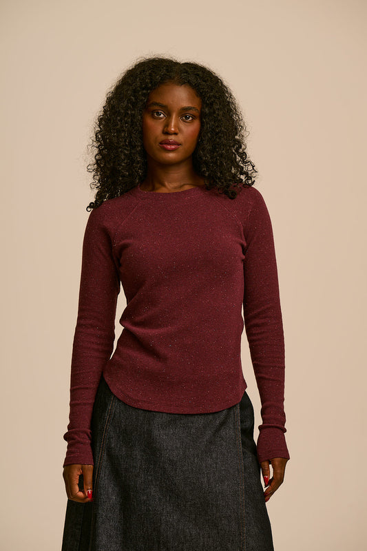 Harlow - Organic Cotton Long Sleeve Raglan Tee in Grape Wine 
