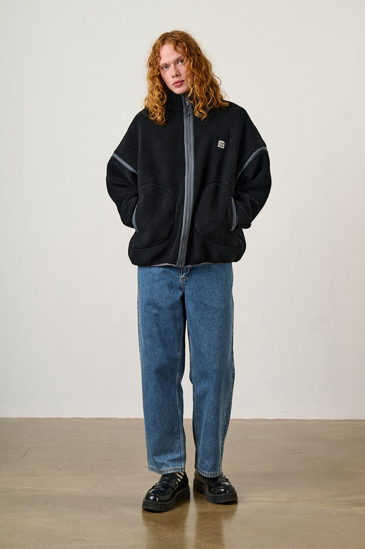 Hayes - Borg Zip Through Fleece in Black
