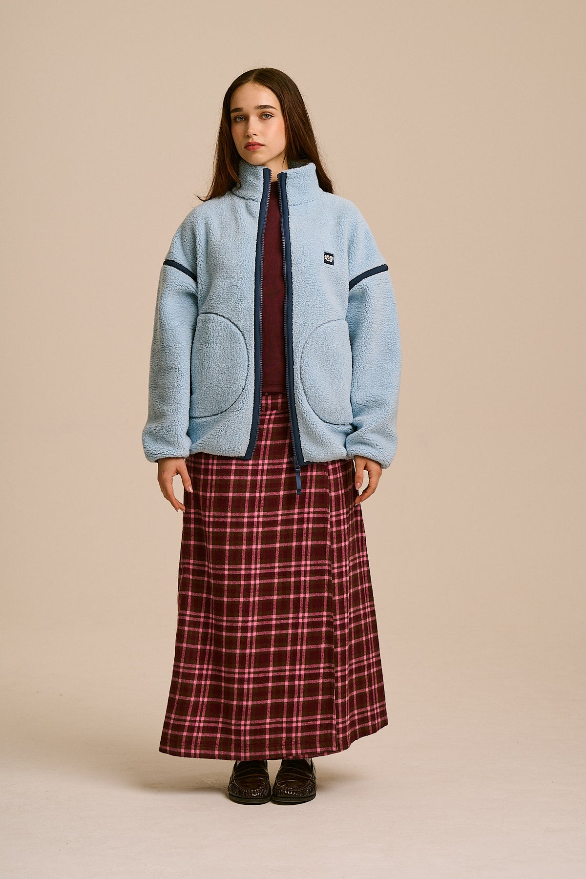 Hayes - Borg Zip Through Fleece in Icy Blue