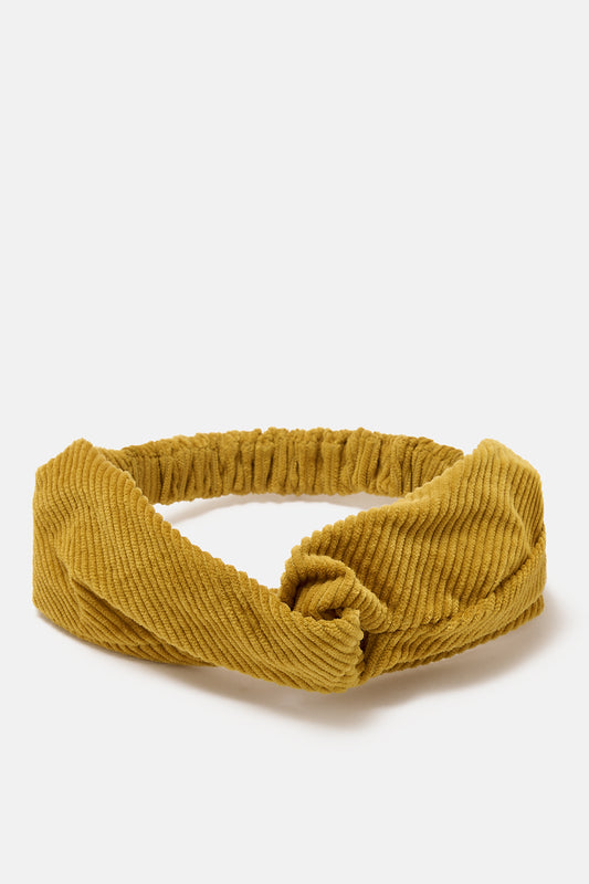 Hallie - Twist Top Cotton Headband in Mustard Corduroy