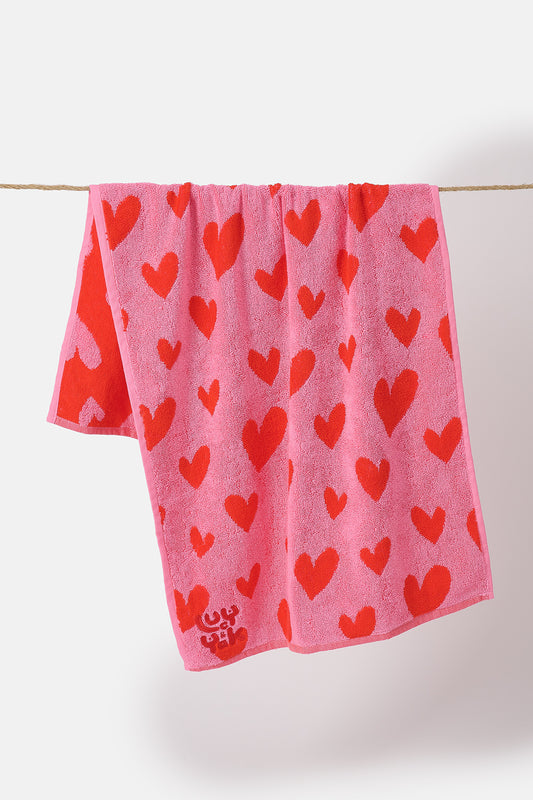 Hand Towel in Pink Heart Cupid Print