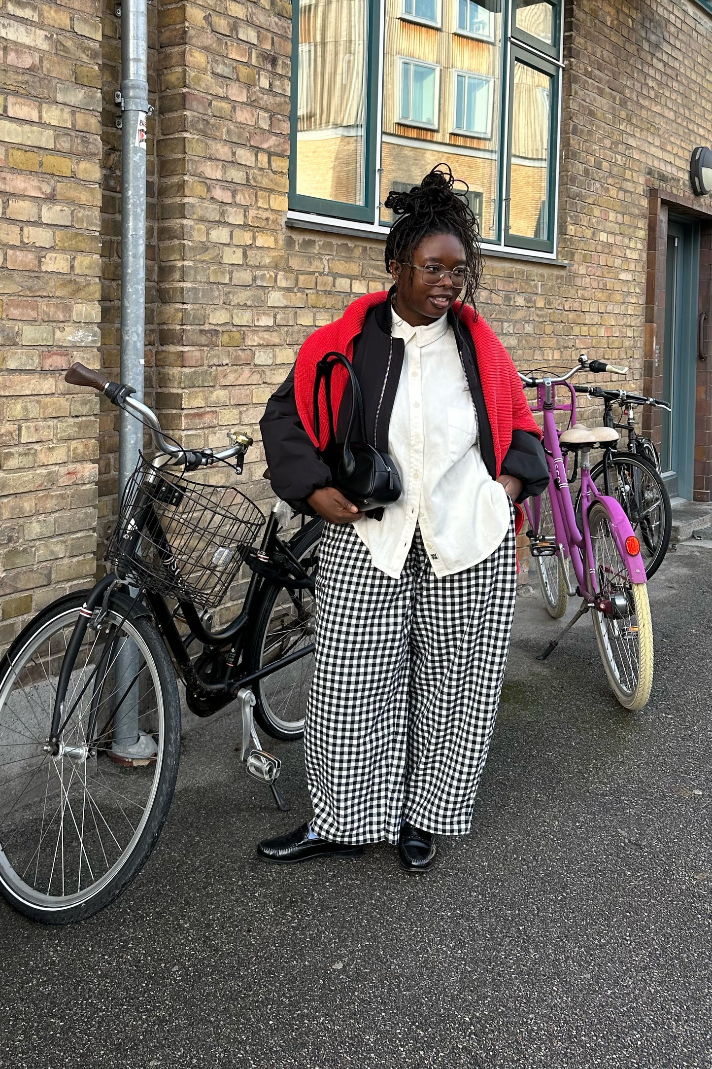 Beau - Balloon Brushed Cotton Trousers in Black & White Mono Gingham Print