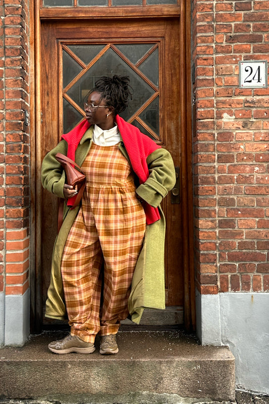 Bowie - Sleeveless Brushed Cotton Jumpsuit in Brown Oakley Tartan