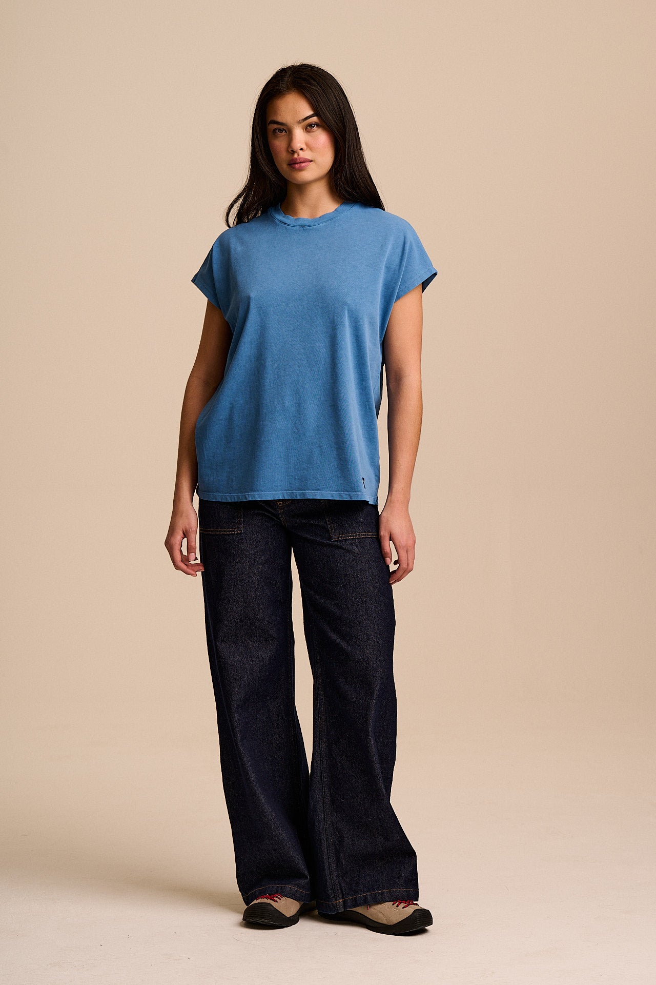 Inessa - Cotton Cap Sleeve T-Shirt in Navy