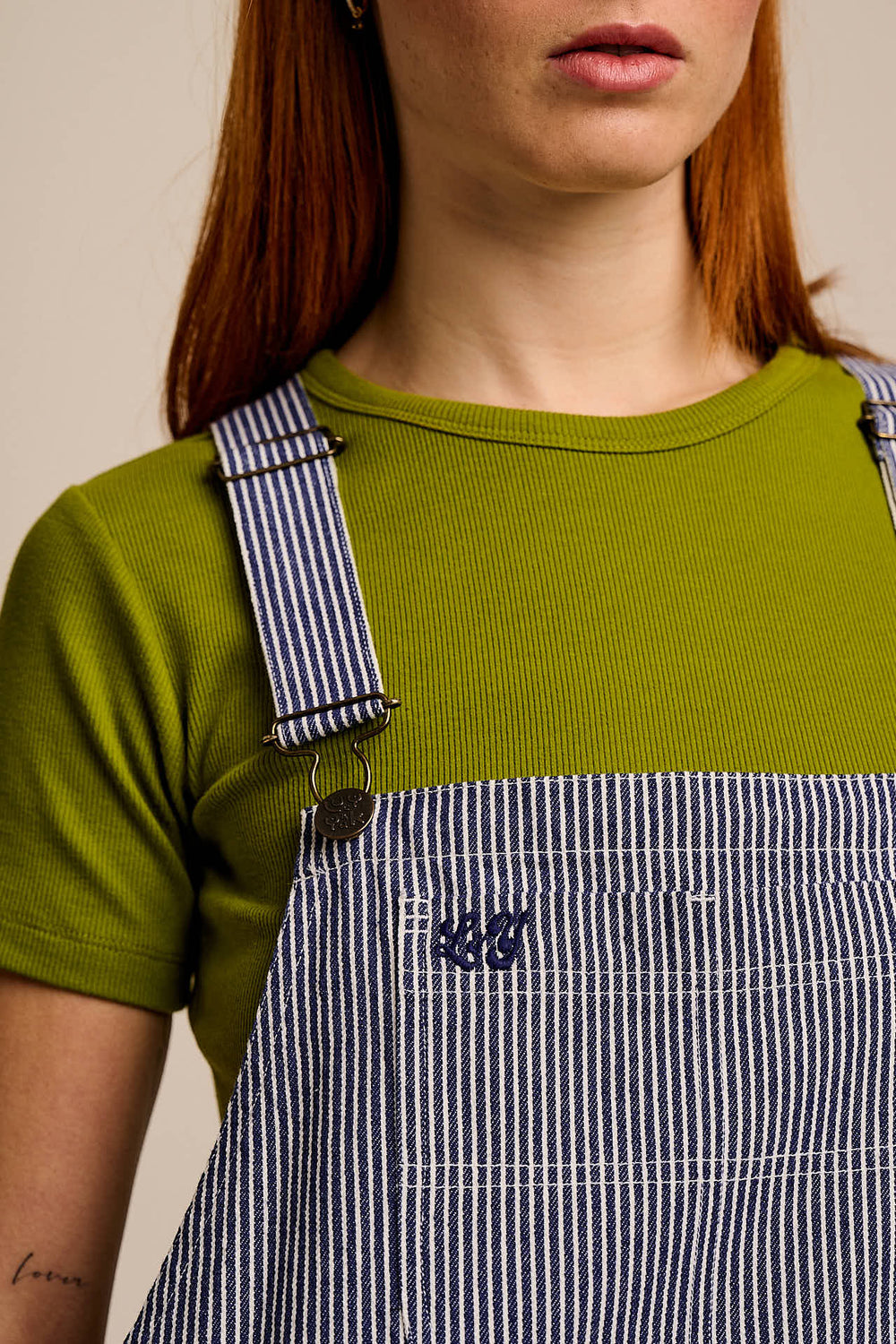 Jara - Cotton Dungarees Shorts in Navy Pinstripe