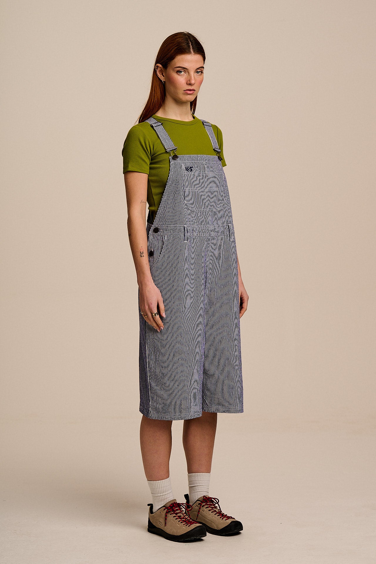 Jara - Cotton Dungarees Shorts in Navy Pinstripe – Lucy & Yak