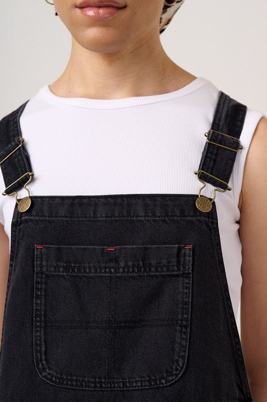 Jara - Denim Dungarees Shorts in Black Wash