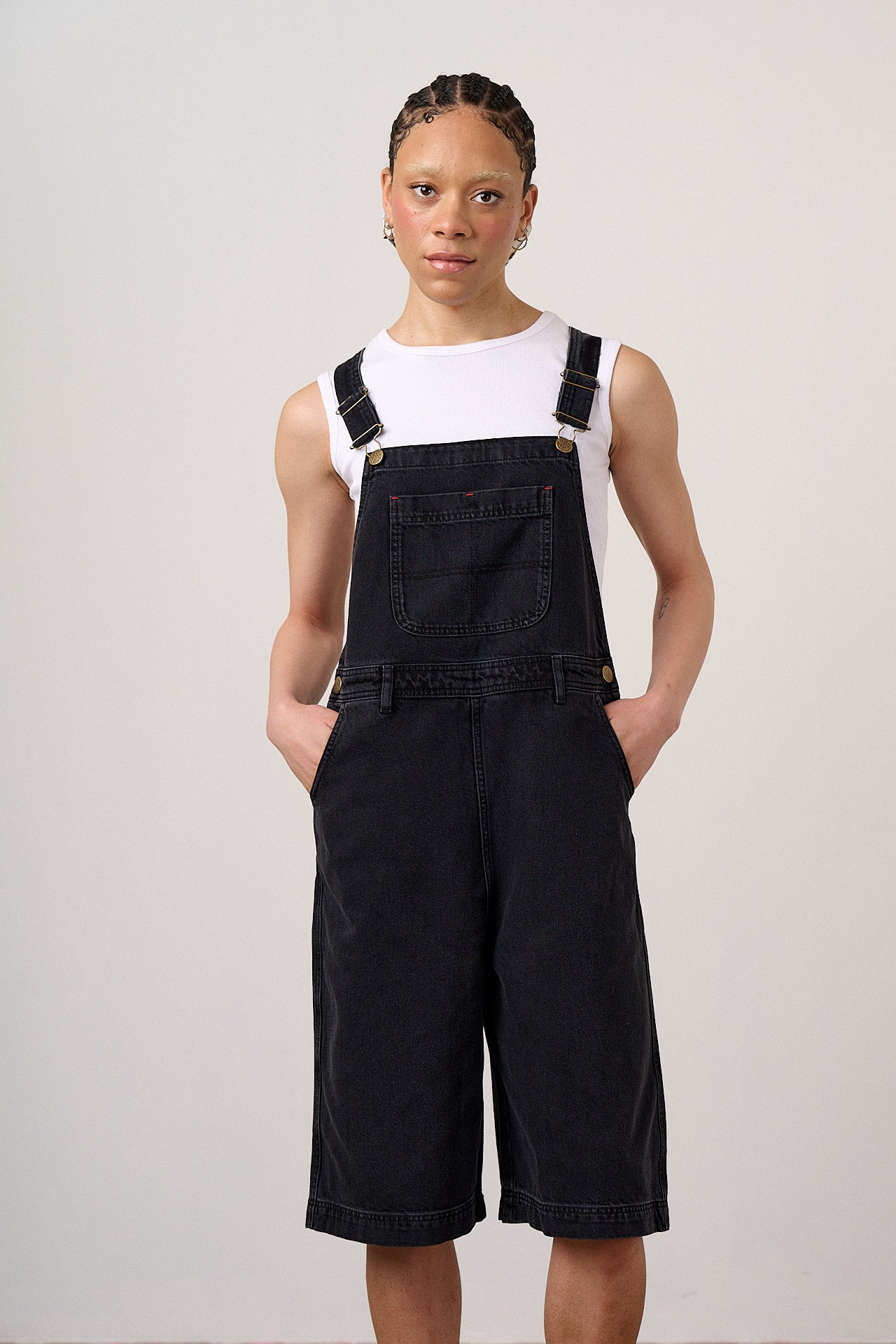 Jara - Denim Dungarees Shorts in Black Wash – Lucy & Yak