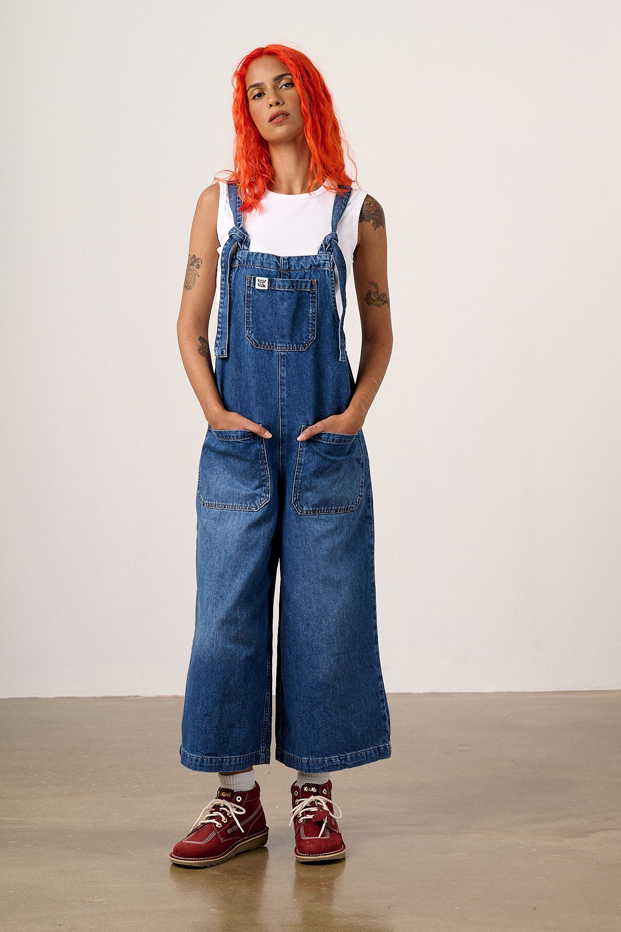 Jenny - Denim Wide Leg Dungarees in Vintage Wash – Lucy & Yak