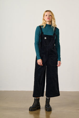 Jenny - Wide Leg Corduroy Dungarees in Black