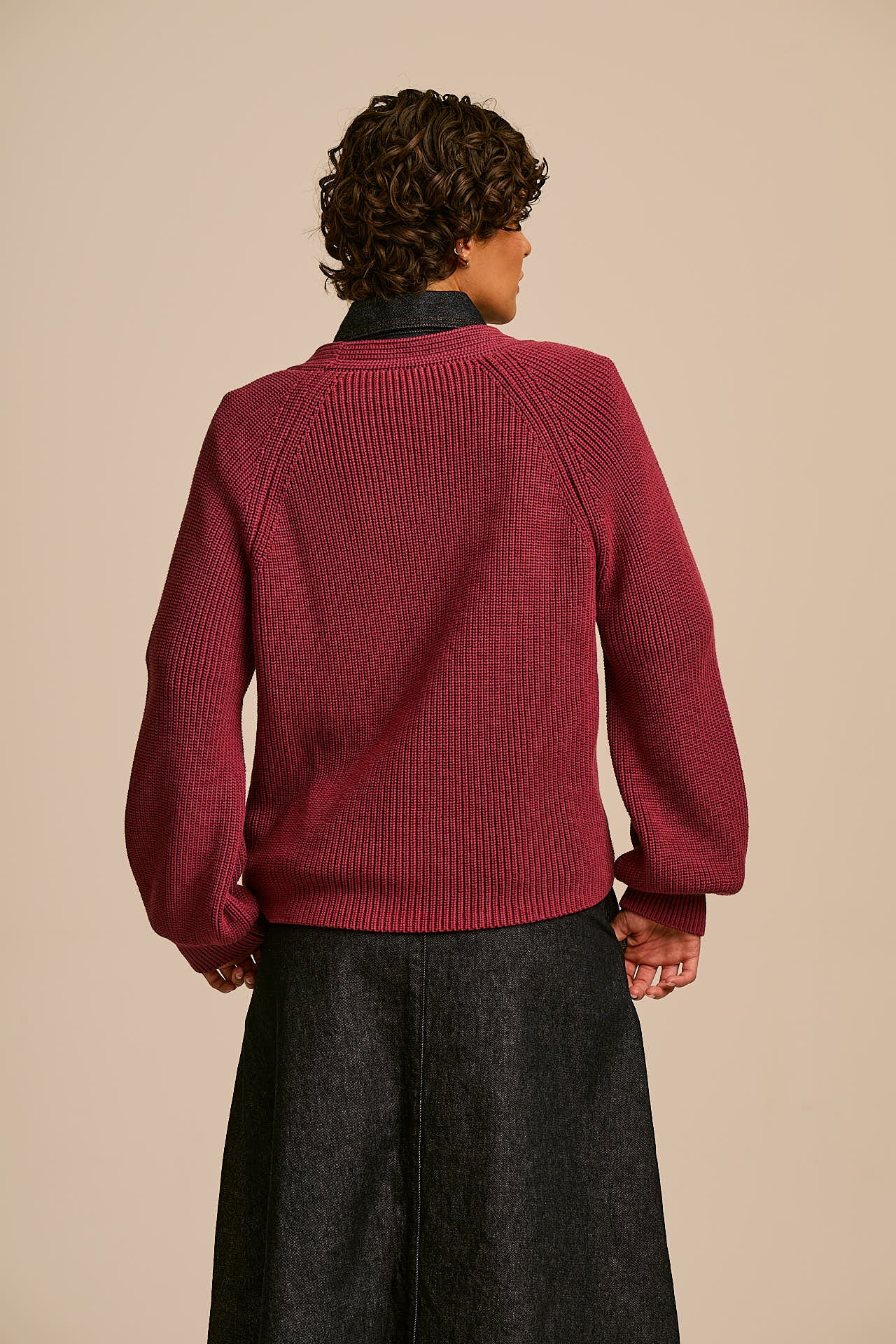 Juniper - Cotton Knit Cardigan in Burgundy