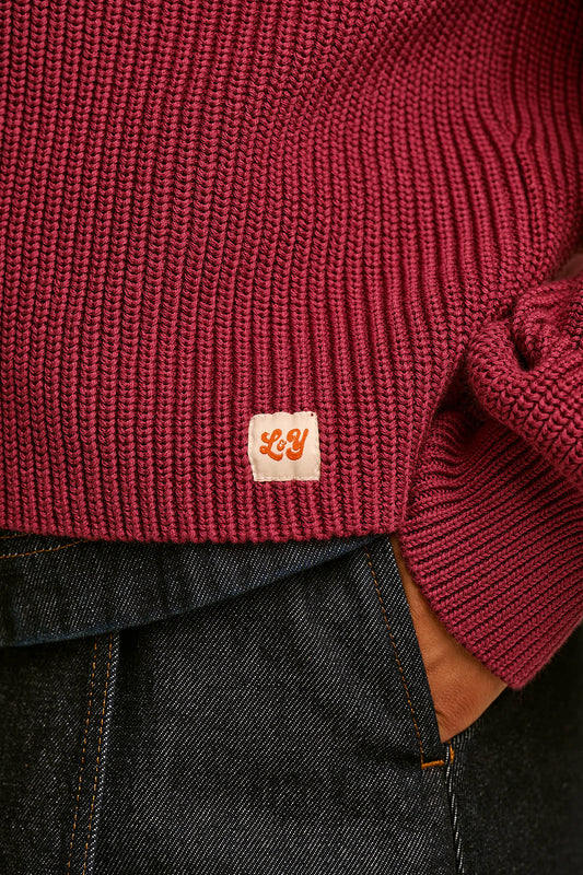 Juniper - Cotton Knit Cardigan in Burgundy
