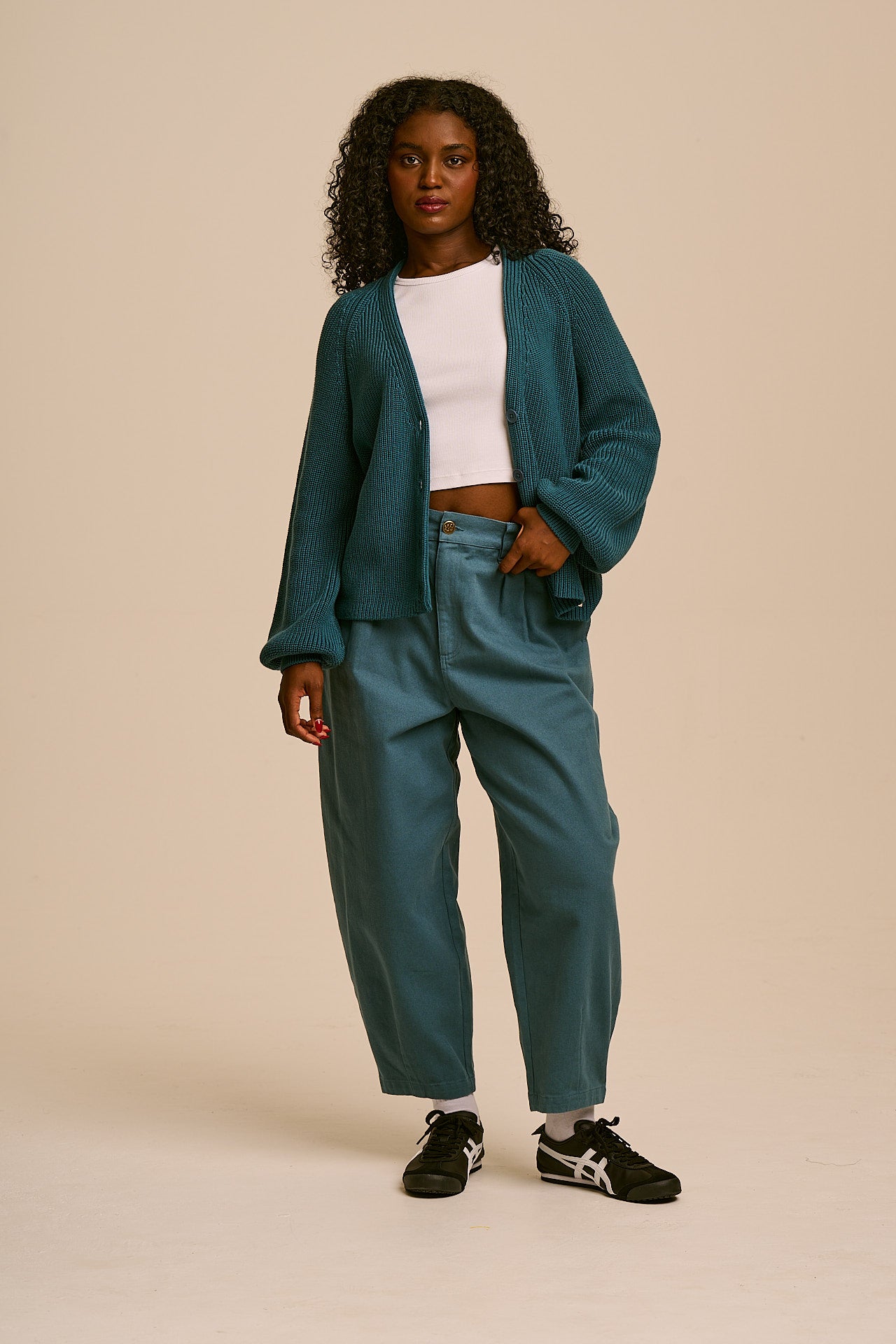 Juniper - Cotton Knit Cardigan in Teal