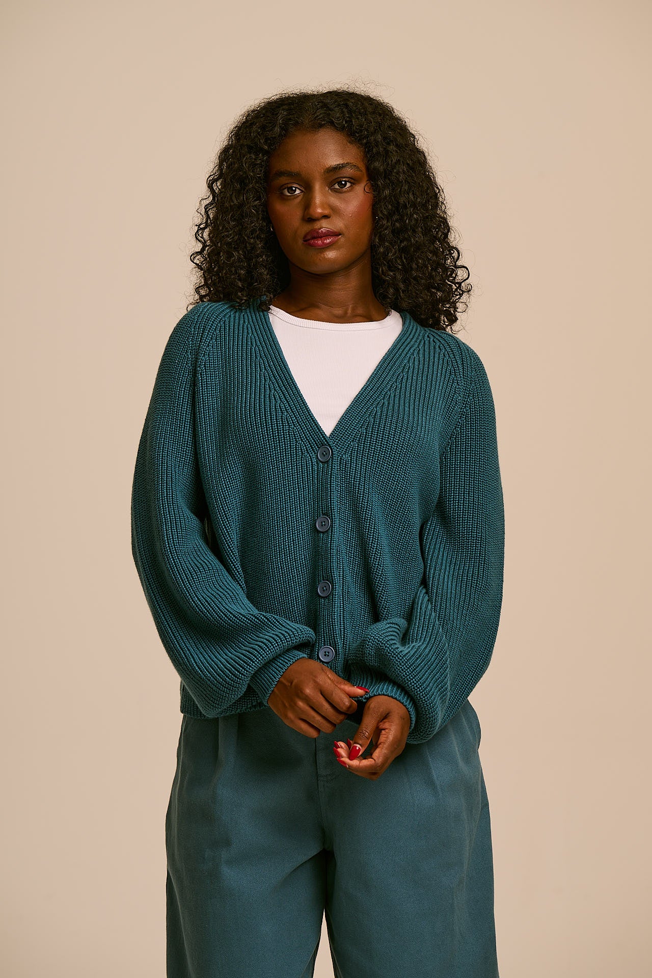 Juniper - Cotton Knit Cardigan in Teal