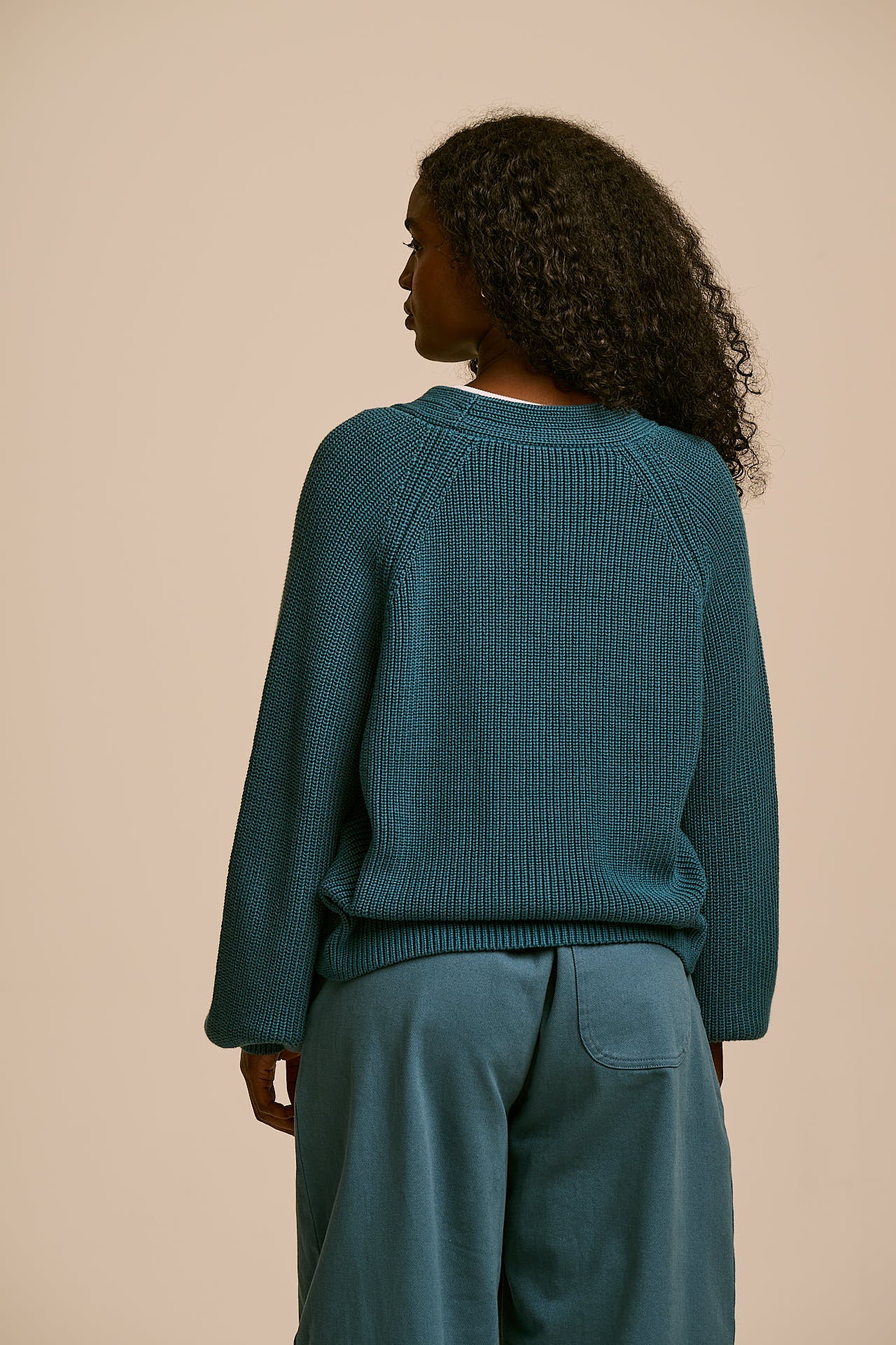 Juniper - Cotton Knit Cardigan in Teal