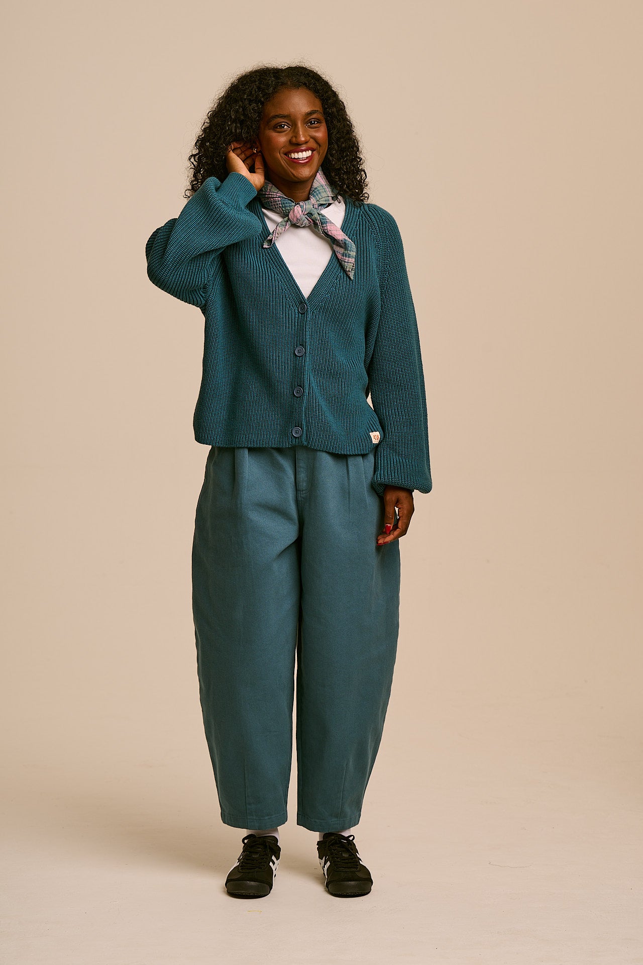 Juniper - Cotton Knit Cardigan in Teal