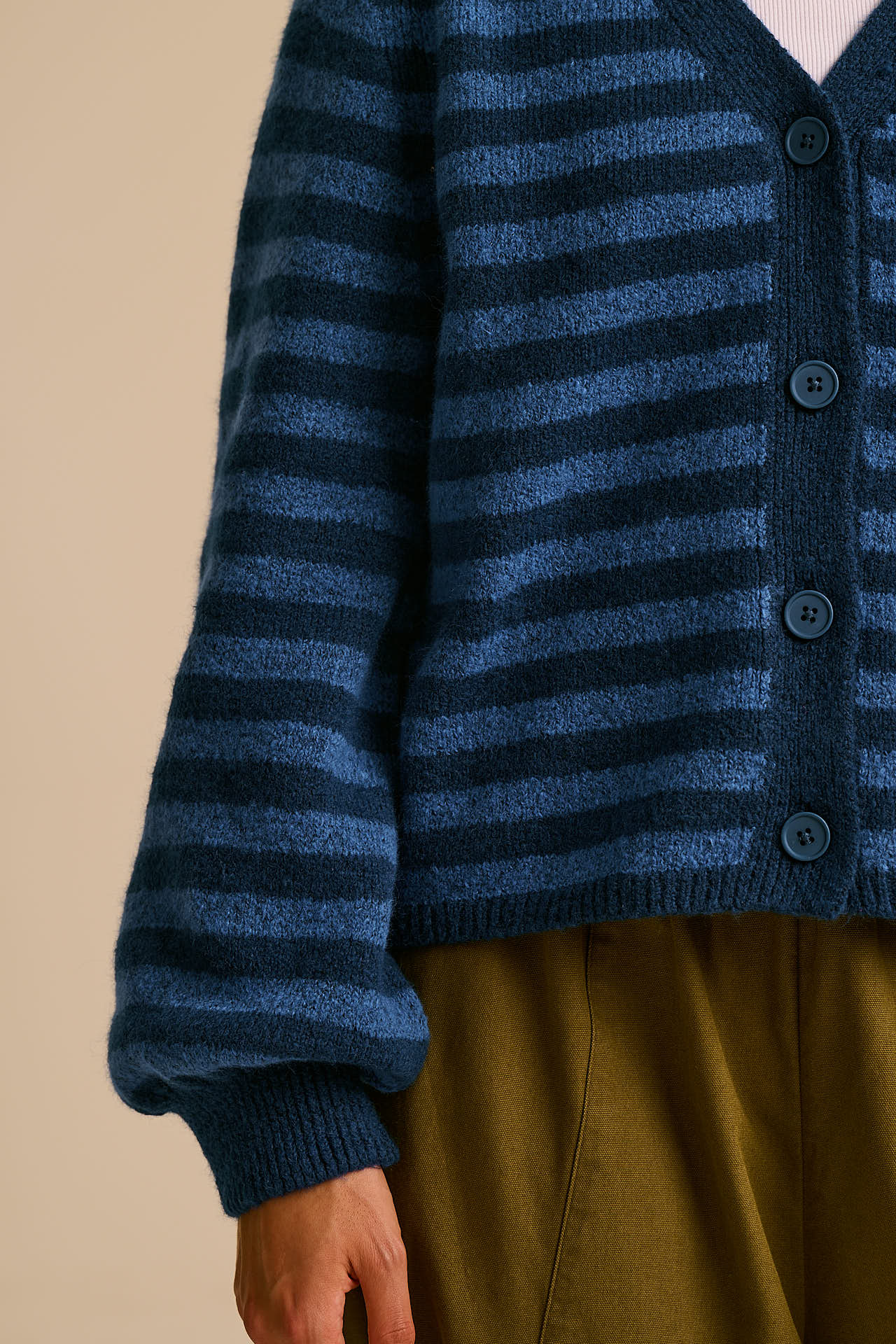 Juniper - RWS Wool Knitted Cardigan in Blue Stripe