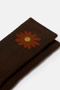 JoJo - Cotton Socks in Brown with orange flower Print