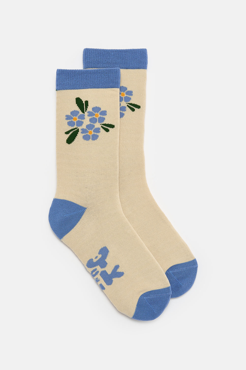 JoJo - Cotton Socks in Blue Flower Embroidery