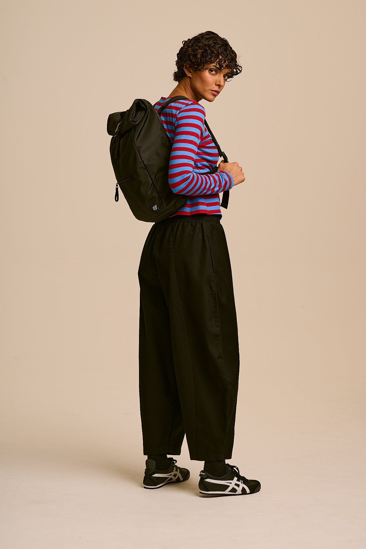 Obregon - Cotton Barrel Leg Trousers in Black