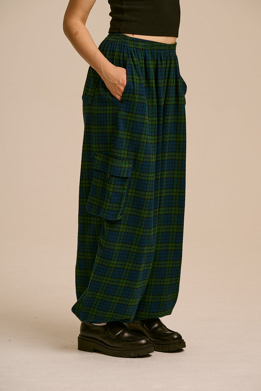 Rumi - Brushed Cotton Barrel Trousers in Wilderness Tartan