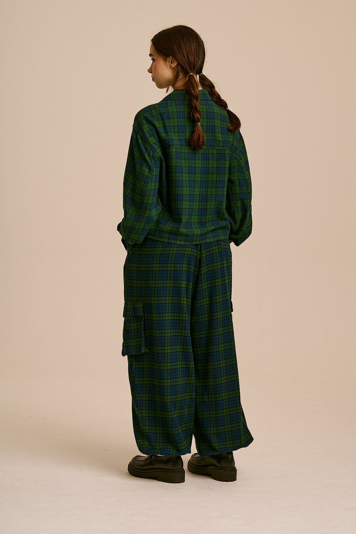 Rumi - Brushed Cotton Barrel Trousers in Wilderness Tartan