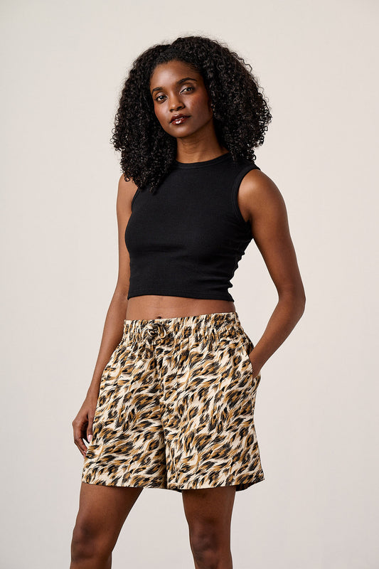 Charlie - Cotton Beach Shorts in Leo Swirl