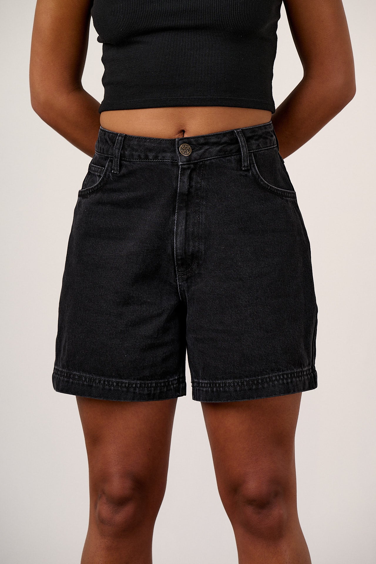 Lexi - Denim High Waist Shorts in Black Wash