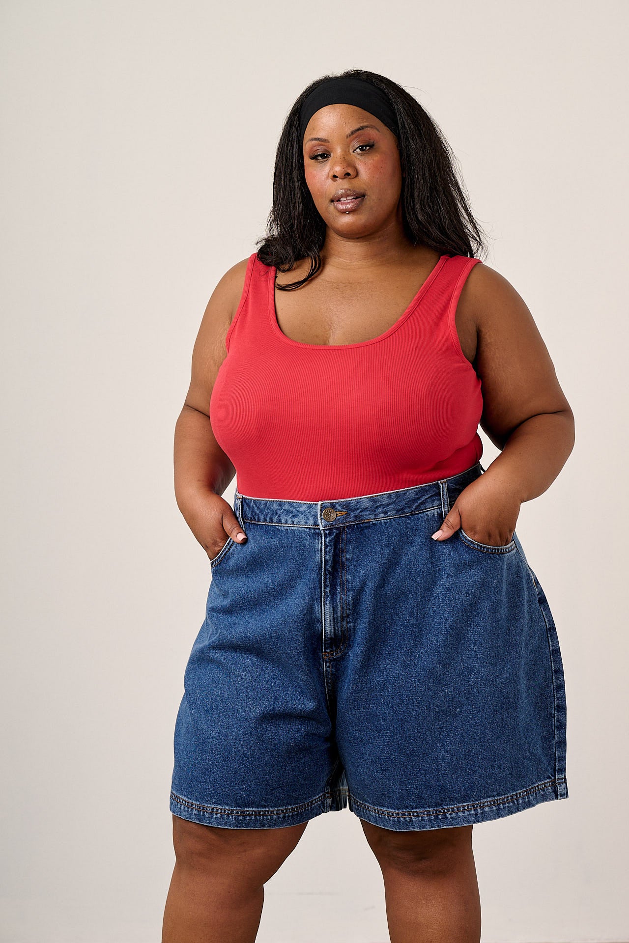 Lexi - Denim High Waist Shorts in Mid Wash Blue